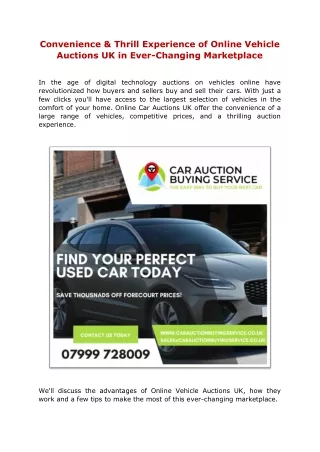 Convenience & Thrill Experience of Online Vehicle Auctions UK in Ever-Changing Marketplace