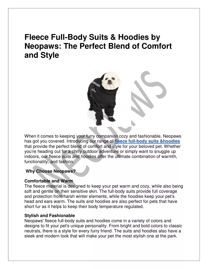 fleece full body suits hoodies by neopaws
