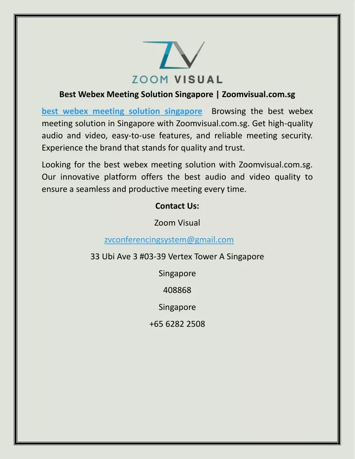 best webex meeting solution singapore zoomvisual