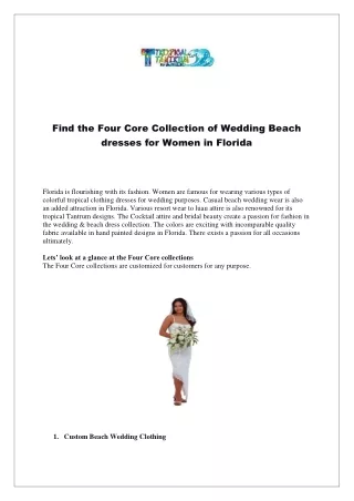Find the Four Core Collection of Wedding Beach dresses for Women in Florida