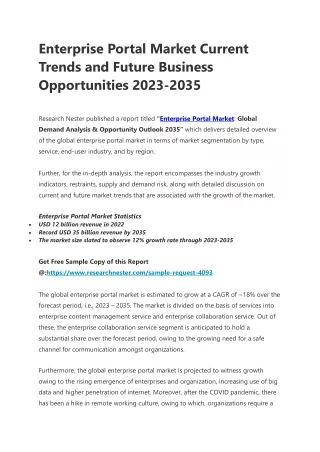 Enterprise Portal Market Current Trends and Business Opportunities 2023-2035