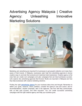 Advertising Agency Malaysia _ Creative Agency_ Unleashing Innovative Marketing Solutions
