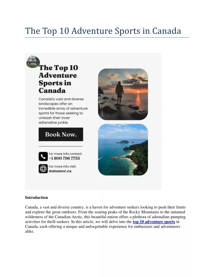 the top 10 adventure sports in canada