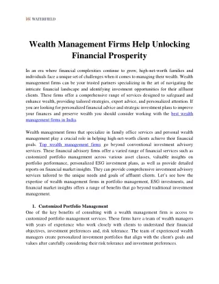 Wealth Management Firms Help Unlocking Financial Prosperity