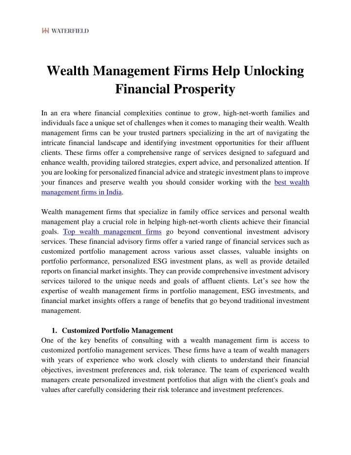wealth management firms help unlocking financial