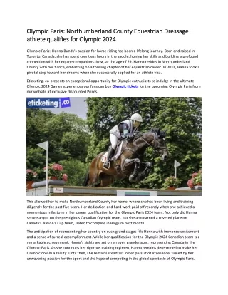 Olympic Paris  Northumberland County Equestrian Dressage athlete qualifies for Olympic 2024