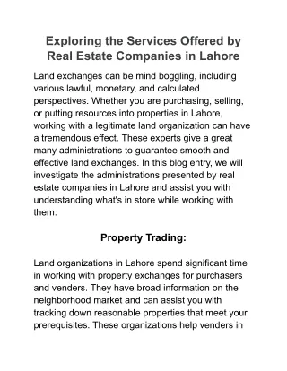 Exploring the Services Offered by Real Estate Companies in Lahore