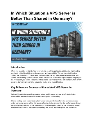 In Which Situation a VPS Server Better Than Shared in Germany
