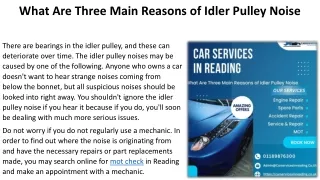What Are Three Main Reasons of Idler Pulley