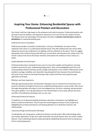 Inspiring Your Home: Enhancing Residential Spaces with Professional Painters