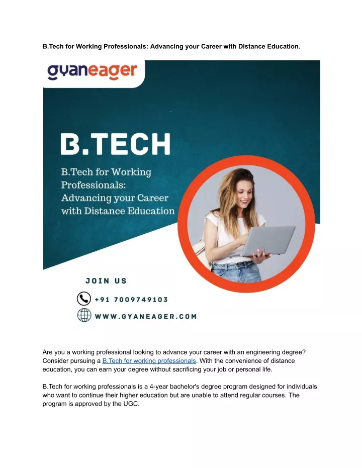 b tech for working professionals advancing your