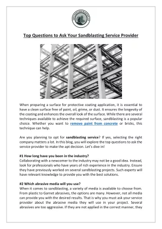 Top Questions to Ask Your Sandblasting Service Provider