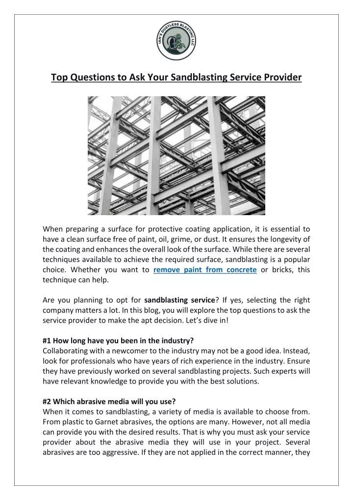 top questions to ask your sandblasting service
