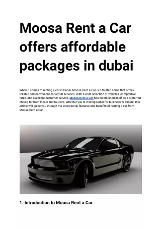 Moosa Rent a Car offers affordable packages in Dubai