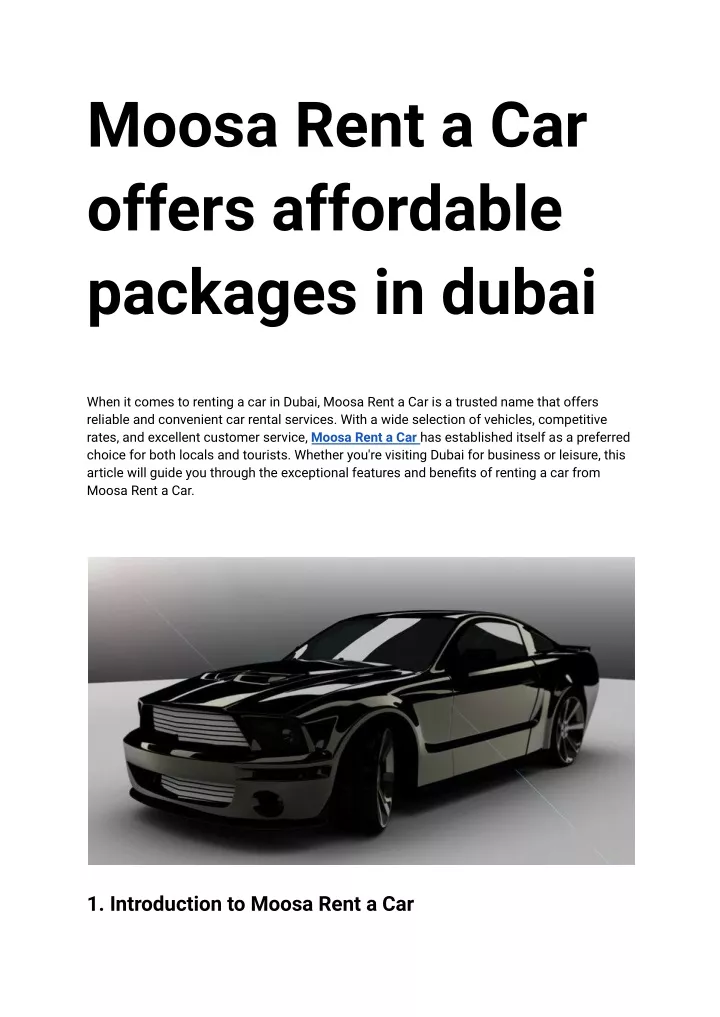 moosa rent a car offers affordable packages