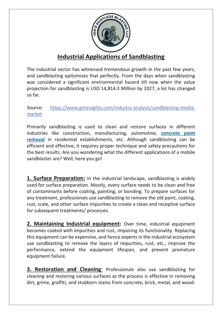 industrial applications of sandblasting