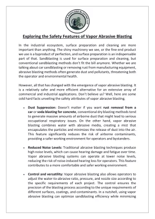 Exploring the Safety Features of Vapor Abrasive Blasting