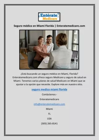 Seguro médico en Miami Florida | Enteratemedicare.com
