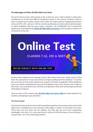 the advantages of online jee main mock test