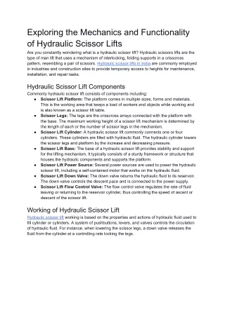 Exploring the Mechanics and Functionality of Hydraulic Scissor Lifts