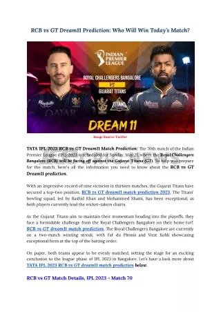 RCB vs GT Dream11 Match Prediction: Who Will Win Today’s Match?