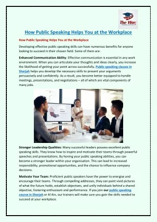 how public speaking helps you at the workplace