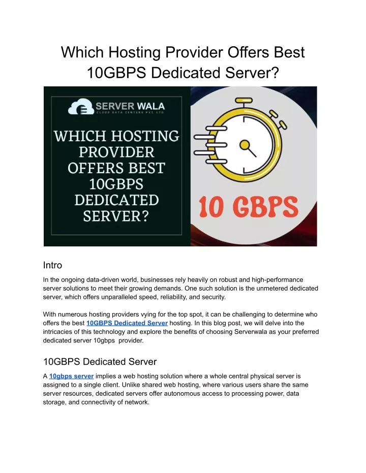 which hosting provider offers best 10gbps