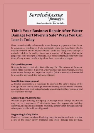 Think Your Business Repair After Water Damage Fort Myers Is Safe Ways You Can Lose It Today