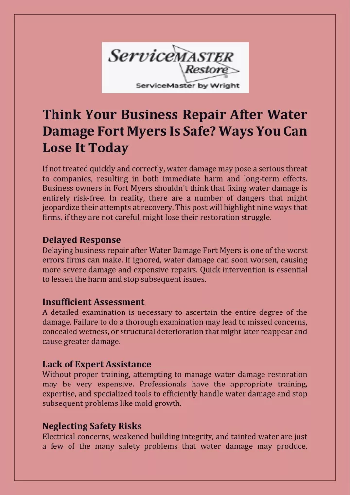 think your business repair after water damage