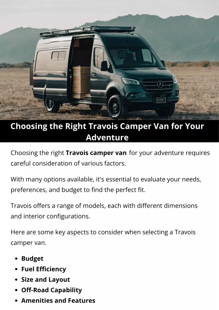 choosing the right travois camper van for your