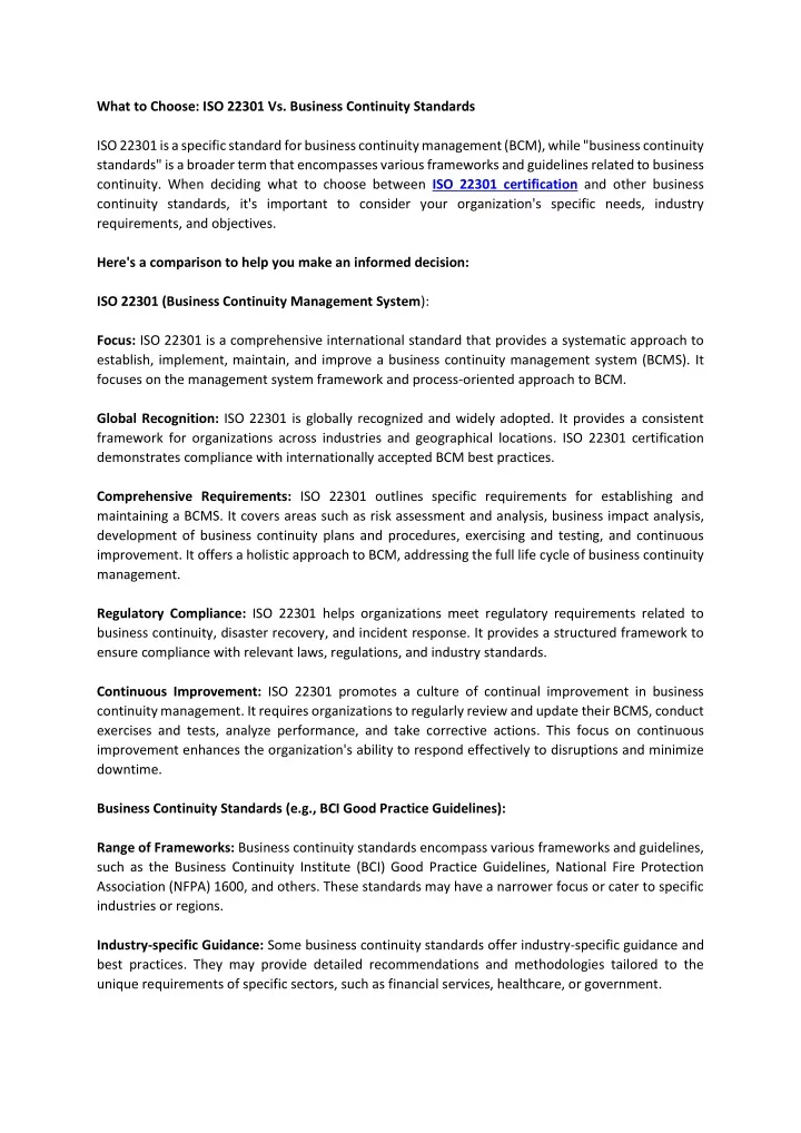 what to choose iso 22301 vs business continuity