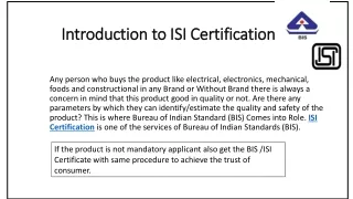 Introduction to ISI Certification