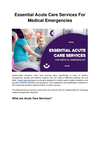 Acute Care Services for Urgent Medical Situations
