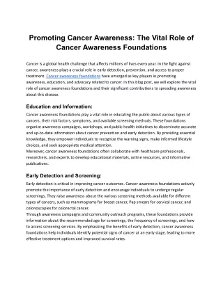 Promoting Cancer Awareness_ The Vital Role of Cancer Awareness Foundations
