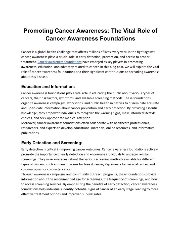 promoting cancer awareness the vital role