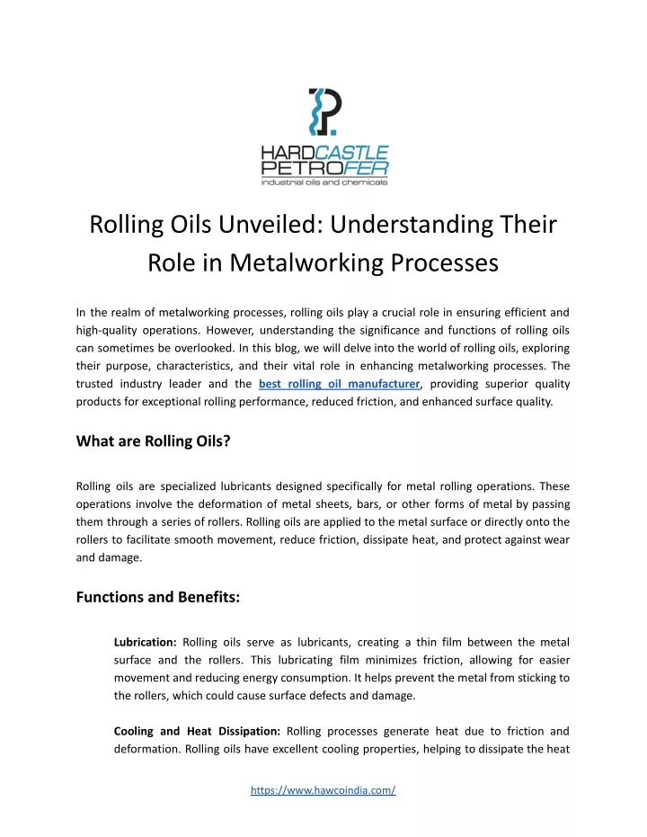 rolling oils unveiled understanding their role