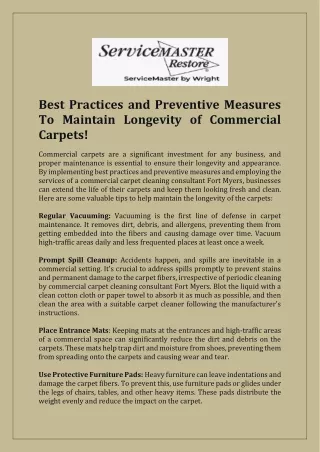 Best Practices and Preventive Measures To Maintain Longevity of Commercial Carpets