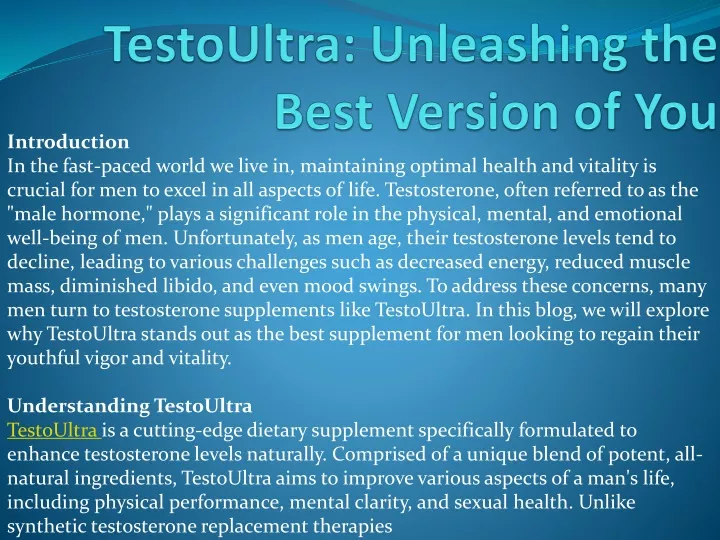 testoultra unleashing the best version of you