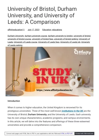 Comparing UK Universities: Bristol, Durham, Leeds | Affinity Education