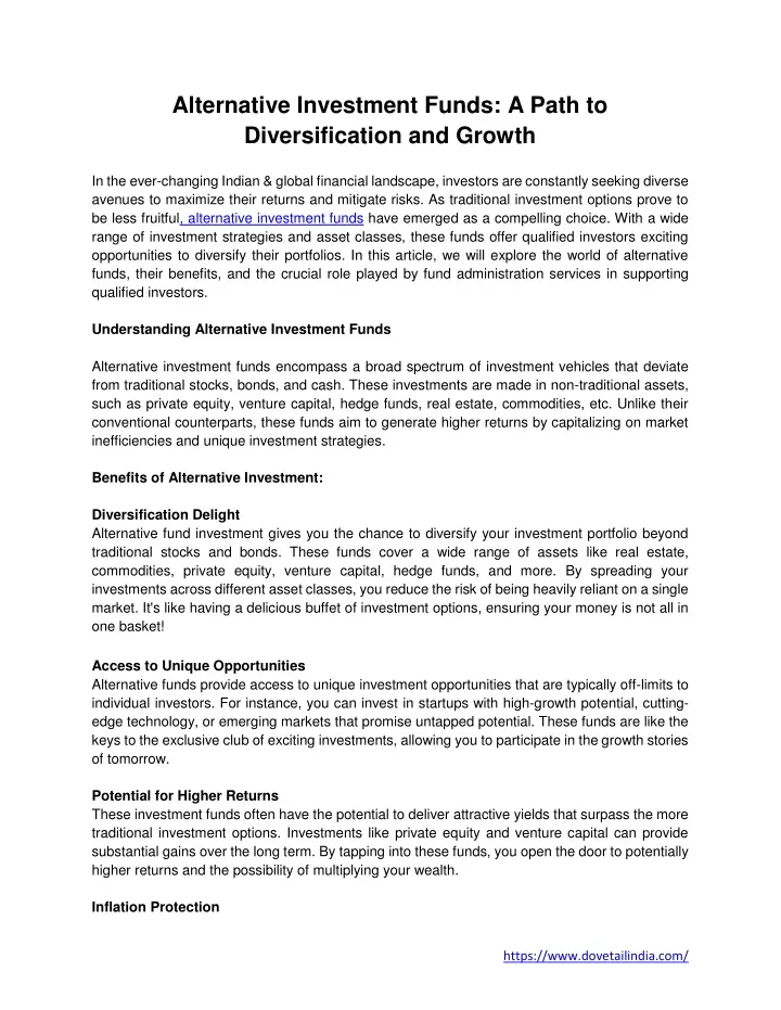 alternative investment funds a path