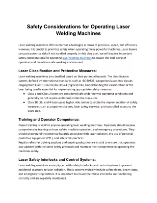 Safety Considerations for Operating Laser Welding Machines