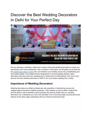 Discover the Best Wedding Decorators in Delhi for Your Perfect Day
