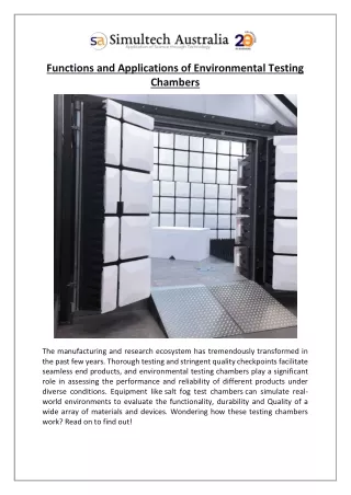 Functions and Applications of Environmental Testing Chambers