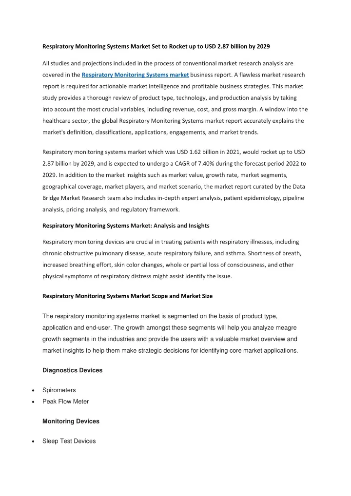 respiratory monitoring systems market