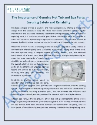 The Importance of Genuine Hot Tub and Spa Parts Ensuring Safety and Reliability