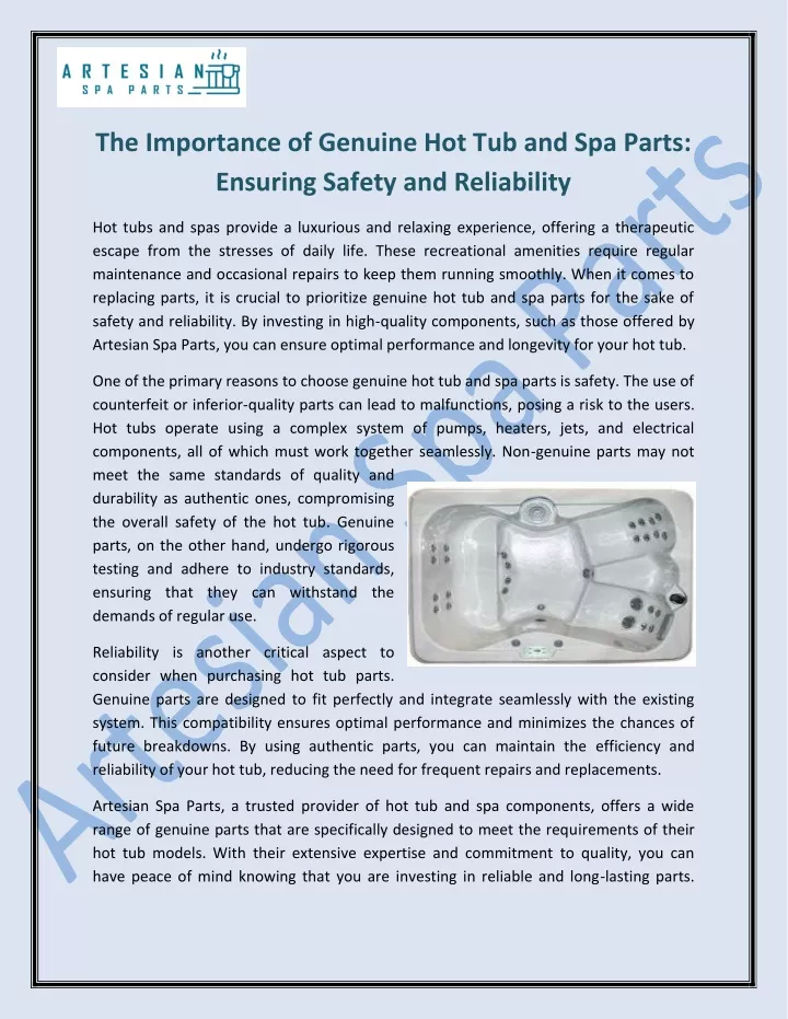 the importance of genuine hot tub and spa parts