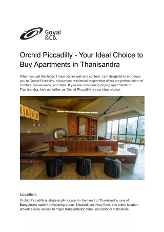Orchid Piccadilly - Your Ideal Choice to Buy Apartments in Thanisandra