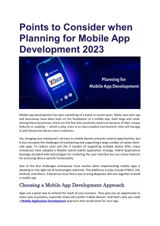 Points to Consider when Planning for Mobile App Development 2023