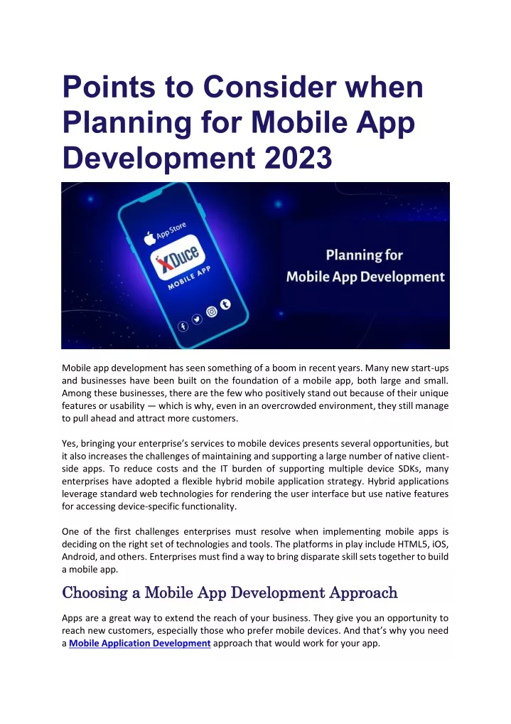 points to consider when planning for mobile