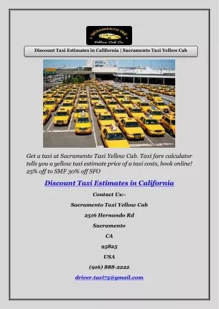 Discount Taxi Estimates in California | Sacramento Taxi Yellow Cab